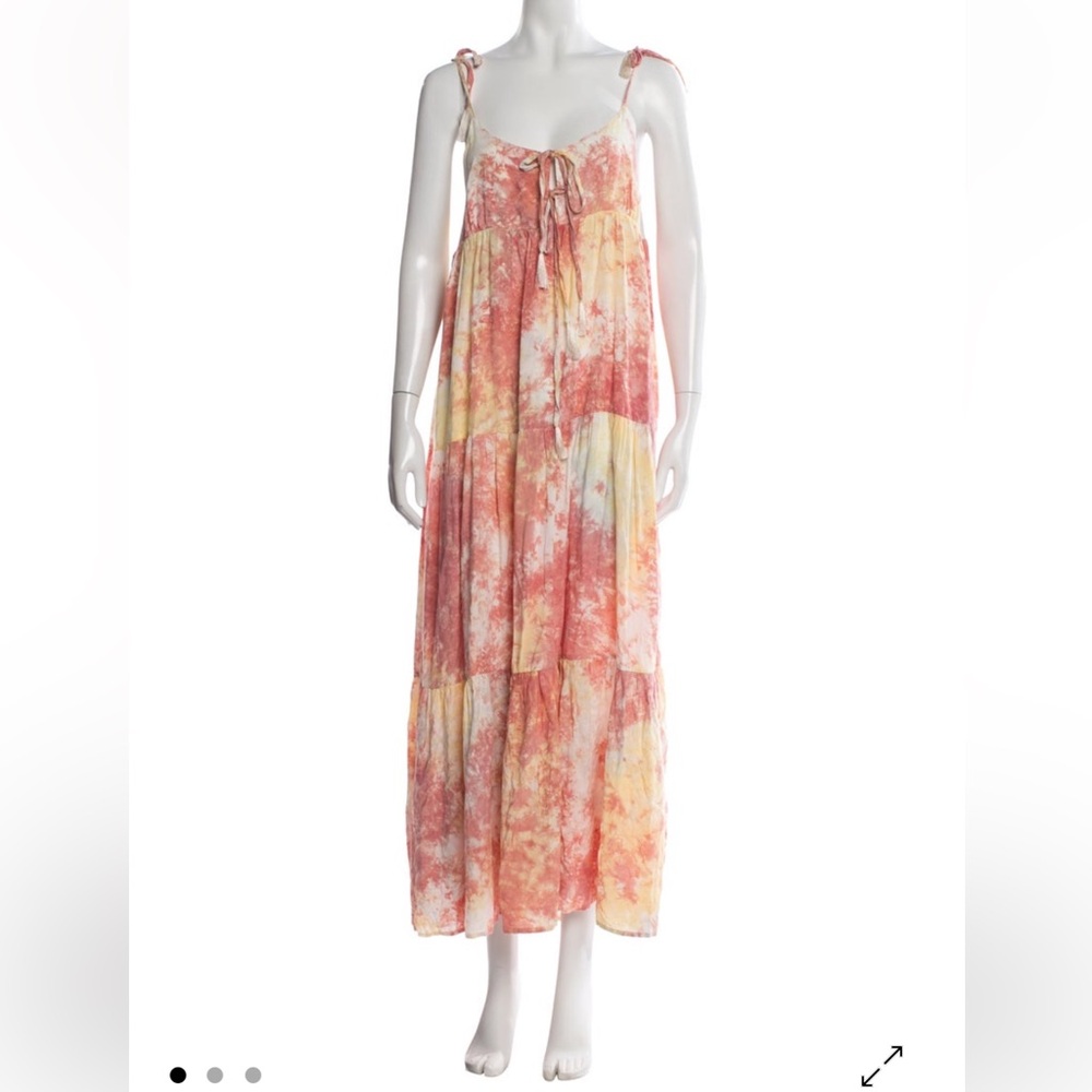 Natalie Martin Coral and Pale Yellow Tie-Dye Tiered Maxi Skirt